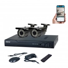 Kit supraveghere video AKU 2 camere SUPER CLEAR AHD varifocale 2.8 - 12mm + DVR 4 canale FULL HD 1080N H264, interior exterior carcase metalice cu infrarosu, iesire internet cu vizualizare pe telefon mobil tableta desktop